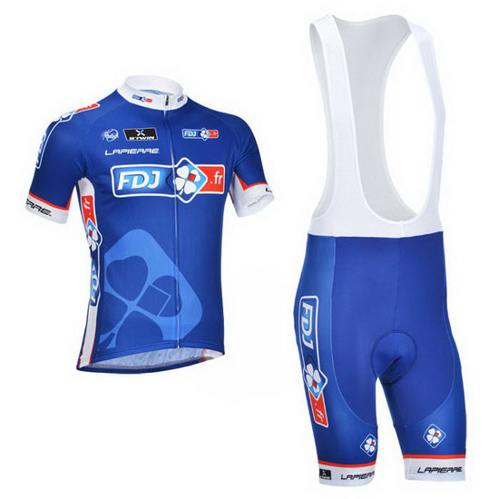 2013 Maillot FDJ Tirantes Mangas Cortas Azul